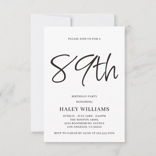 ミニマルモダンスシンプル書道89誕生日 招待状 (正面)