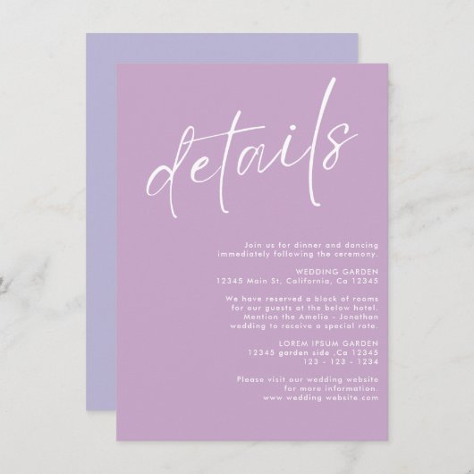 ミニマルモダンスシンプル詳細ラベ結婚ンダー エンクロージャーカード (正面/裏面)