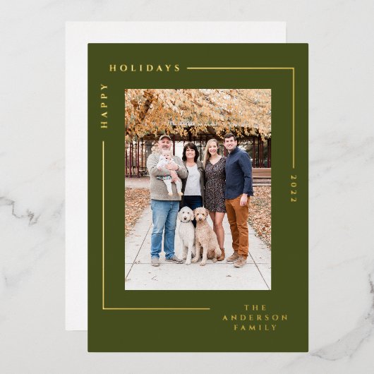 ミニマルモダンスシンプル金ゴールドフレーム写真 箔シーズンカード (正面/裏面)