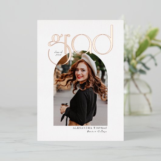 ミニマルモダンスシンプル5 Arch写真卒業 箔招待状 (立ち正面)