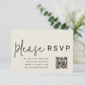 ミニマルモダンススタイリッシュシンプルQRコードRSVP エンクロージャーカード (スタンド正面)
