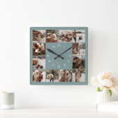 ミニマルモダンススタイリッシュファミリー写真コラージュ スクエア壁時計 (ホーム)