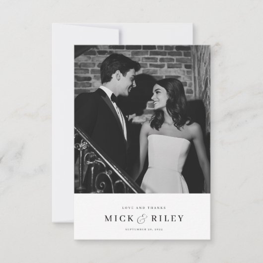 ミニマルモダンスタイポグラフィ写結婚真 サンキューカード (正面)