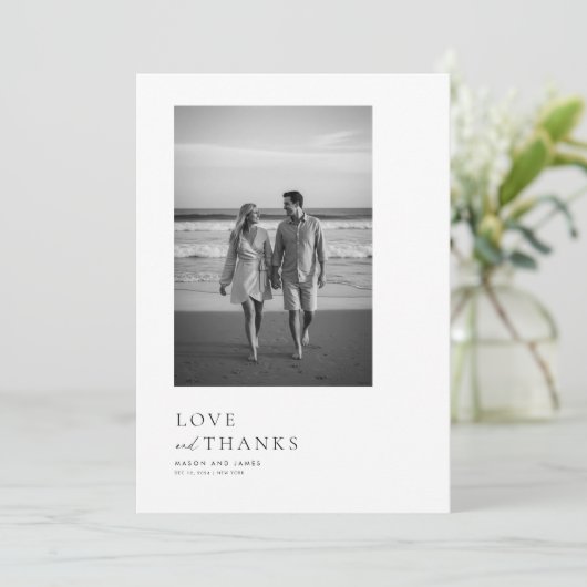 ミニマルモダンスタイポグラフィ写結婚真 サンキューカード (スタンド正面)