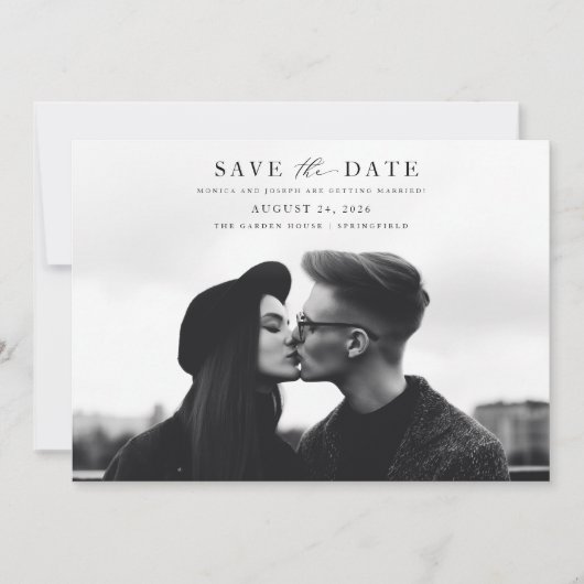 ミニマルモダンスタイポグラフィ写結婚真 セーブザデート (正面)