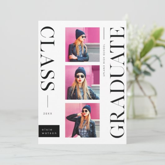 ミニマルモダンスタイリッシュ | 写真数々のの卒業 案内状 (スタンド正面)