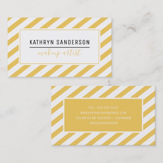 ミニマルモダンストライプシンプルマスタード白系 名刺 (正面/裏面)