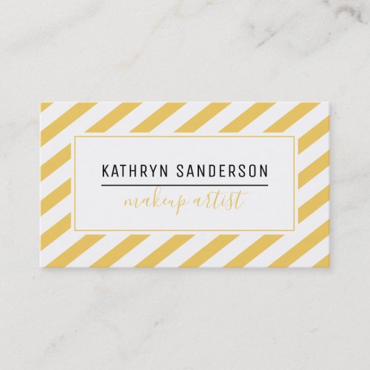 ミニマルモダンストライプシンプルマスタード白系 名刺 (正面)