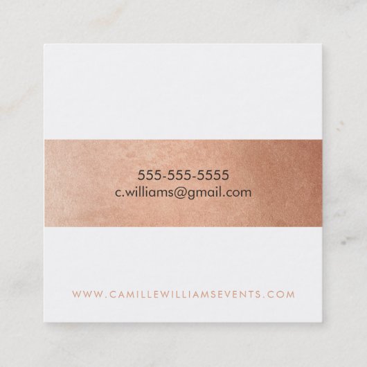 ミニマルモダンストライプバラフェイク金ゴールド スクエア名刺 (裏面)