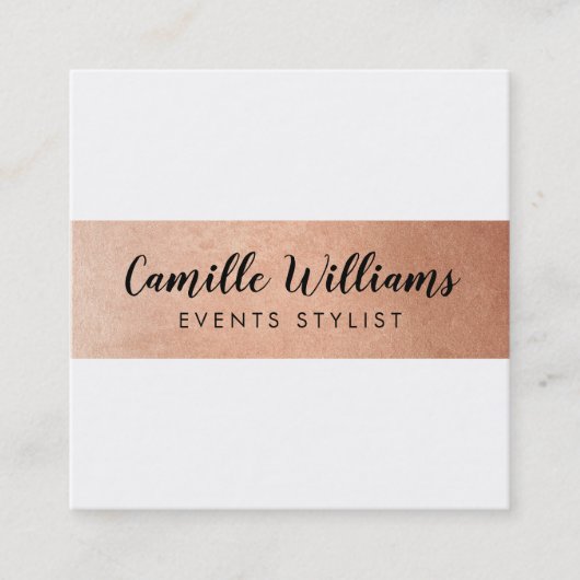 ミニマルモダンストライプバラフェイク金ゴールド スクエア名刺 (正面)