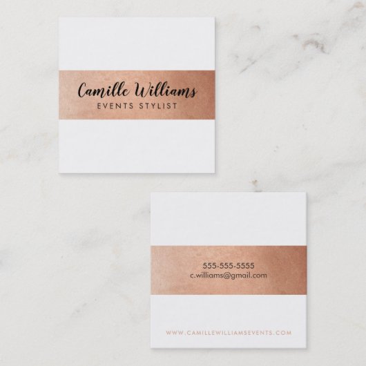 ミニマルモダンストライプバラフェイク金ゴールド スクエア名刺 (正面/裏面)