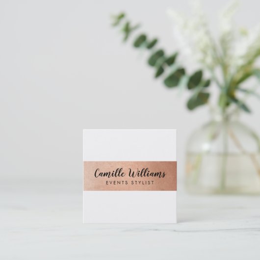 ミニマルモダンストライプバラフェイク金ゴールド スクエア名刺 (スタンド正面)