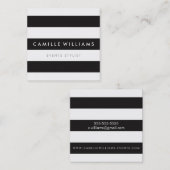 ミニマルモダンストライプ型はっきりした白黒 スクエア名刺 (正面/裏面)