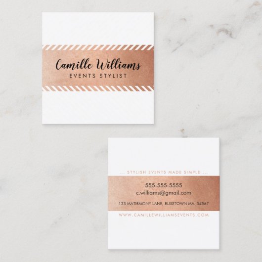 ミニマルモダンストライプ模様フェイクバラ金ゴールド スクエア名刺 (正面/裏面)