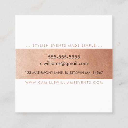 ミニマルモダンストライプ模様フェイクバラ金ゴールド スクエア名刺 (裏面)