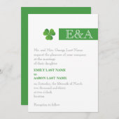 ミニマルモダンストライプ&クローバーグリーン結婚アイリッシュ 招待状 (正面/裏面)