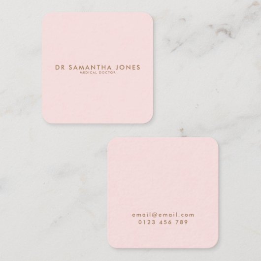 ミニマルモダンスドクタープロフェッショナルピンク スクエア名刺 (正面/裏面)