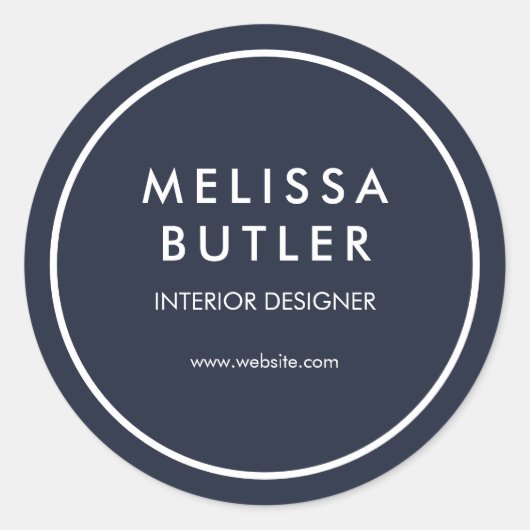 ミニマルモダンスネイビーブルークラシックラウンドステッカー ラウンドシール (正面)