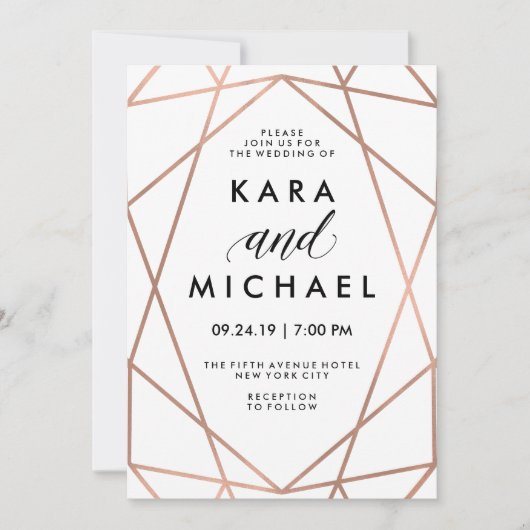 ミニマルモダンスフェイクバラ金ゴールドオン白 招待状 (正面)