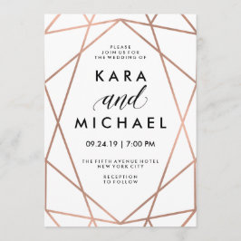 ミニマルモダンスフェイクバラ金ゴールドオン白 招待状