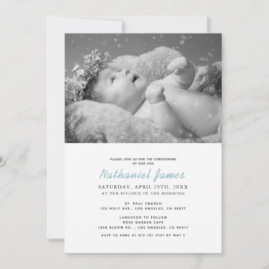 ミニマルモダンスブルーストライプ《キリスト教》洗礼式や命名式 招待状 (正面)