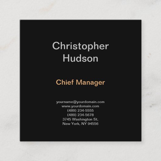 ミニマルモダンスプレーンシンプルブラック スクエア名刺 (正面)