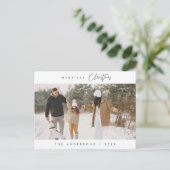 ミニマルモダンスメリーのクリスマス家族の写真 シーズンポストカード (スタンド正面)