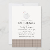 ミニマルモダンスワンギンガムボーイ赤ちゃんシャワー 招待状 (正面)