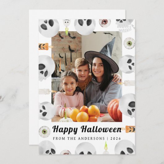 ミニマルモダンス不気味ハッピーハローウィン1写真 シーズンカード (正面/裏面)
