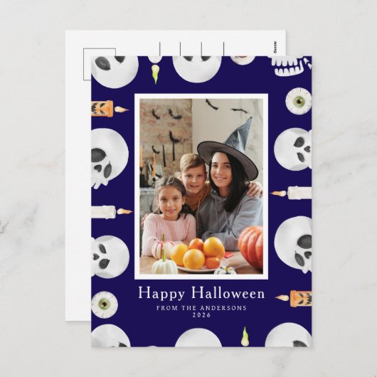 ミニマルモダンス不気味ハッピーハローウィン1写真 シーズンポストカード (正面/裏面)