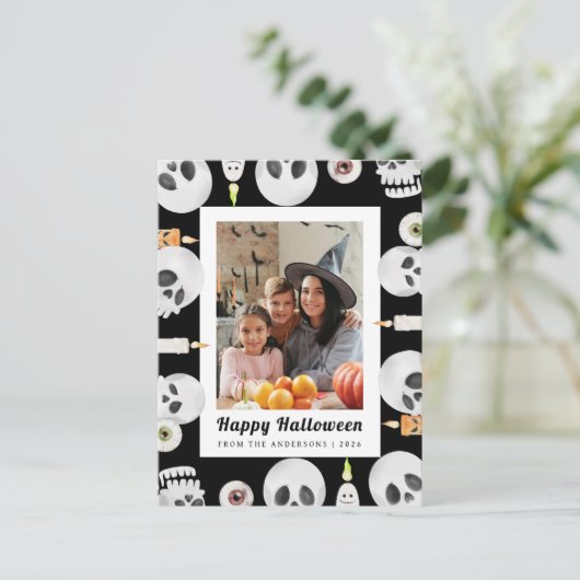 ミニマルモダンス不気味ハッピーハローウィン1写真 シーズンポストカード (スタンド正面)