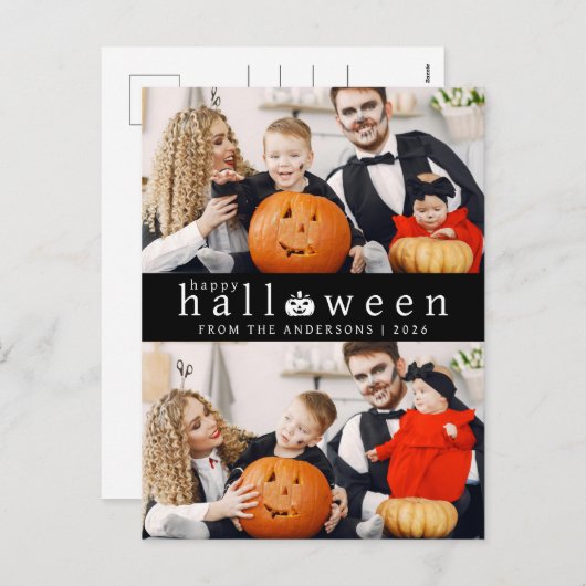 ミニマルモダンス不気味ハッピーハローウィン2写真 シーズンポストカード (正面/裏面)