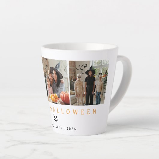 ミニマルモダンス不気味ハッピーハローウィン3写真 カフェラテマグ (右アングル)