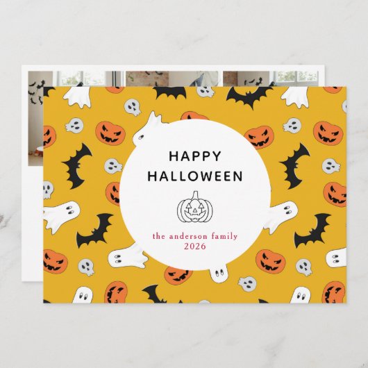 ミニマルモダンス不気味ハッピーハローウィン3写真 シーズンカード (正面/裏面)