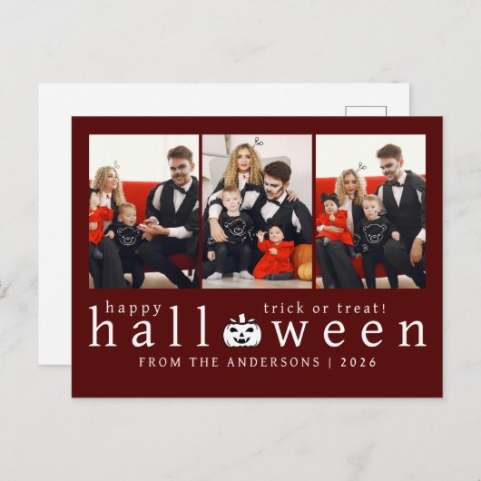 ミニマルモダンス不気味ハッピーハローウィン3写真 シーズンポストカード (正面/裏面)