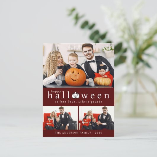 ミニマルモダンス不気味ハッピーハローウィン3写真 シーズンポストカード (スタンド正面)