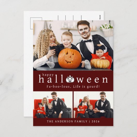 ミニマルモダンス不気味ハッピーハローウィン3写真 シーズンポストカード (正面/裏面)