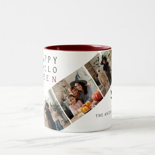 ミニマルモダンス不気味ハッピーハローウィン3写真 ツートーンマグカップ (中央)