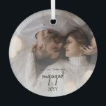 ミニマルモダンス写真婚約したオーナメント ガラスオーナメント<br><div class="desc">エレガントミニマモダン婚約したリストのパーソナライズされた写真で!</div>