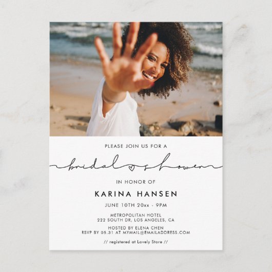 ミニマルモダンス手書きブライダルシャワー写真 ポストカード (正面)