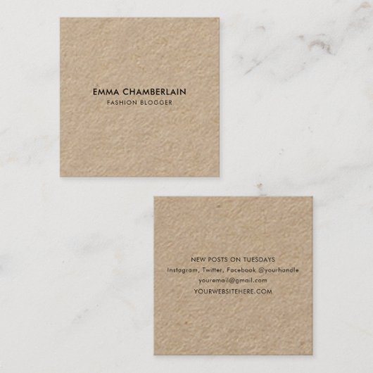 ミニマルモダンス素朴クラフト紙エコ スクエア名刺 (正面/裏面)