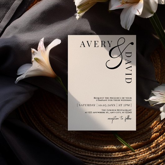 ミニマルモダンス結婚のモノクロ写真 招待状