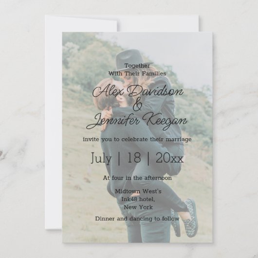 ミニマルモダンス結婚の写真オーバーレイ 招待状 (正面)