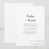 ミニマルモダンス結婚スクリプクラシックト白 招待状 (正面/裏面)
