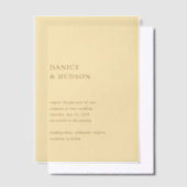 ミニマルモダンス結婚バターイエロー ベラム紙招待状 (オフセット)