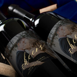 ミニマルモダンス金ゴールドスクリプト応援結婚写真 ワインラベル