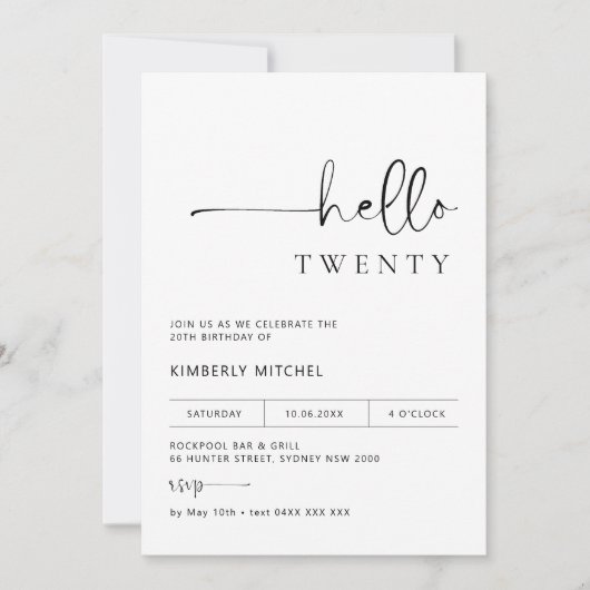 ミニマルモダンス20th誕生日パーティーへの招待 招待状 (正面)