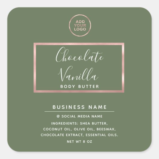 ミニマルモダンタイポグラフィバラ金ゴールドフレームロゴ スクエアシール (正面)