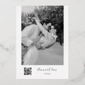 ミニマルモダンタイポグラフィフォトQR結婚の金ゴールド 箔招待状 (裏面)