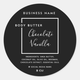 ミニマルモダンタイポグラフィブラック製品ラベル ラウンドシール